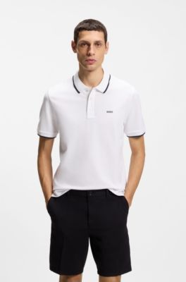 Cotton-piqu&eacute; polo shirt with contrast tipping, White