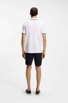 Polo en piqu&eacute; de coton avec liser&eacute;s contrastants, Blanc