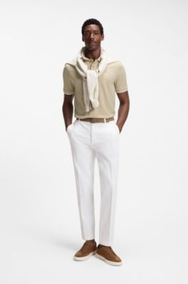 Polo en piqu&eacute; de coton avec liser&eacute;s contrastants, Beige clair