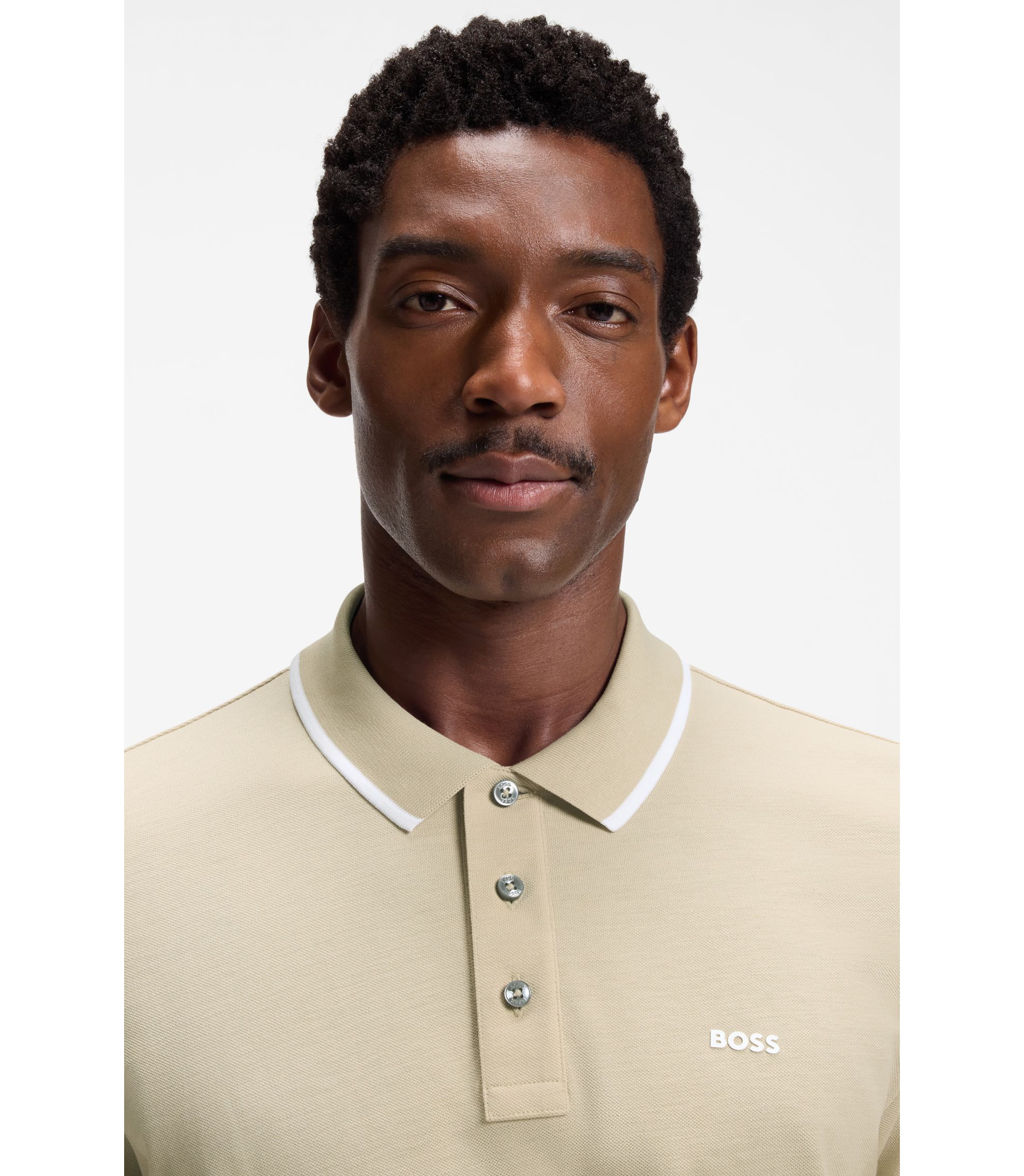 BOSS - Cotton-piqué polo shirt with contrast tipping - Light Beige