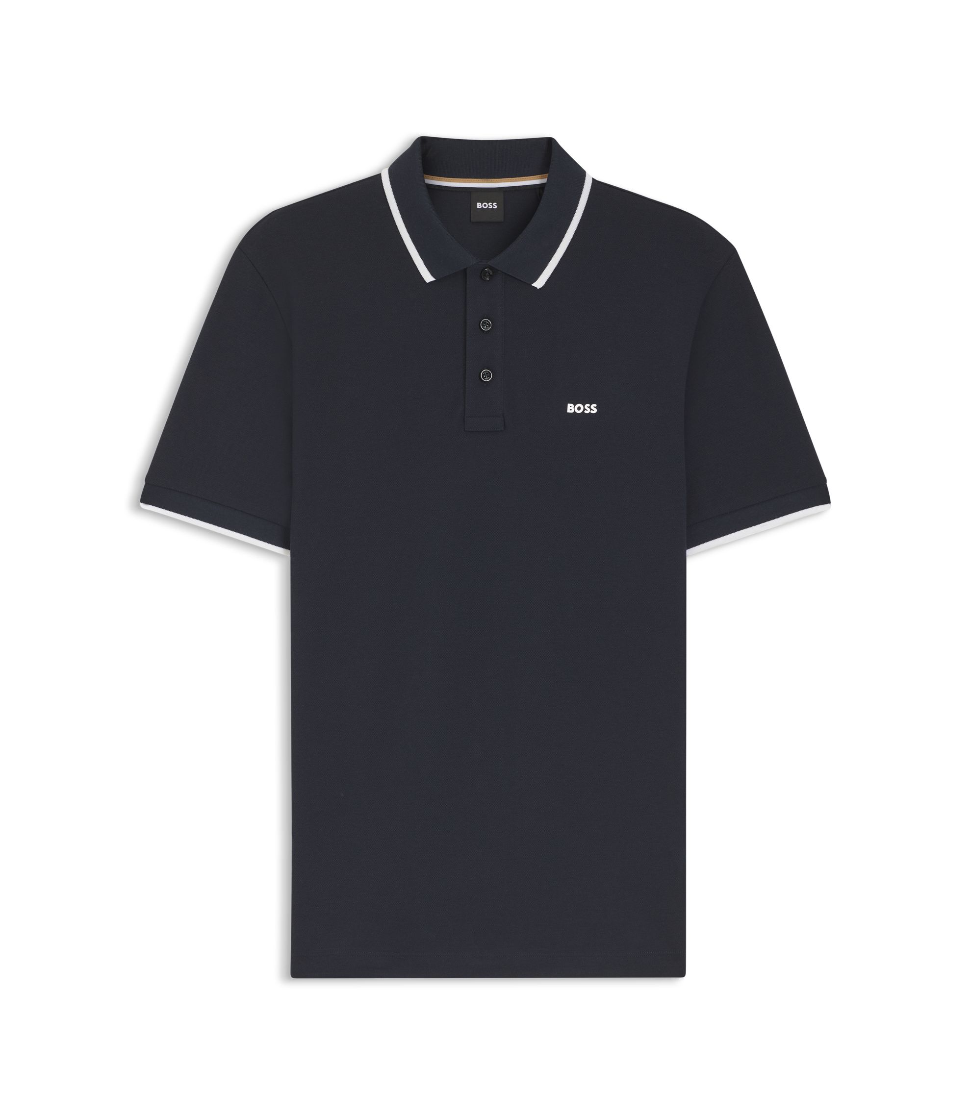 洋楽 The Bossplayas BOSS - Cotton-piqué polo shirt with contrast tipping - Dark Blue