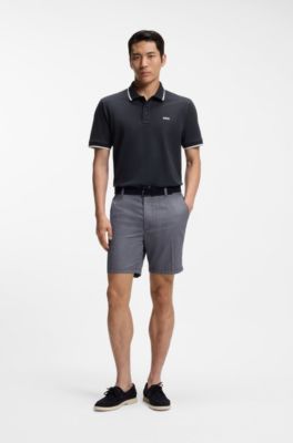 Cotton-piqu&eacute; polo shirt with contrast tipping, Dark Blue