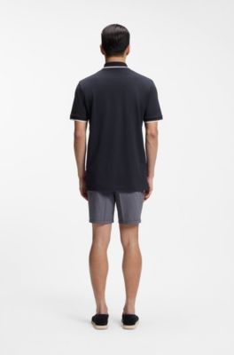 Polo en piqu&eacute; de coton avec liser&eacute;s contrastants, Bleu fonc&eacute;