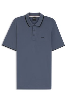 Cotton-piqu&eacute; polo shirt with contrast tipping, Light Blue