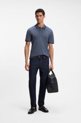 Cotton-piqu&eacute; polo shirt with contrast tipping, Light Blue