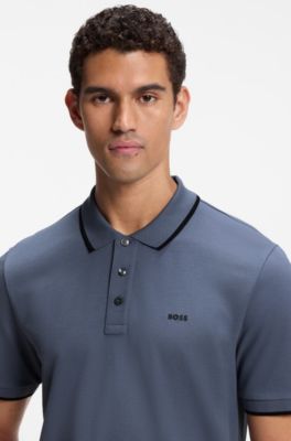 Cotton-piqu&eacute; polo shirt with contrast tipping, Light Blue
