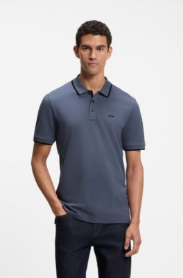 Cotton-piqu&eacute; polo shirt with contrast tipping, Light Blue