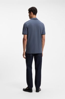 Cotton-piqu&eacute; polo shirt with contrast tipping, Light Blue