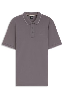 Cotton-piqu&eacute; polo shirt with contrast tipping, Purple