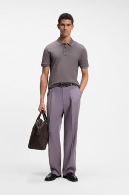 Cotton-piqu&eacute; polo shirt with contrast tipping, Purple