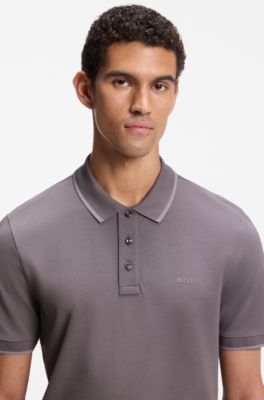 Cotton-piqu&eacute; polo shirt with contrast tipping, Purple