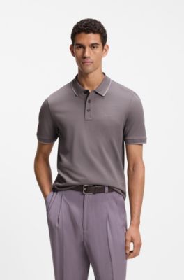 Cotton-piqu&eacute; polo shirt with contrast tipping, Purple