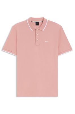 Polo de piqu&eacute; de algod&oacute;n con detalles en contraste, Rosa claro