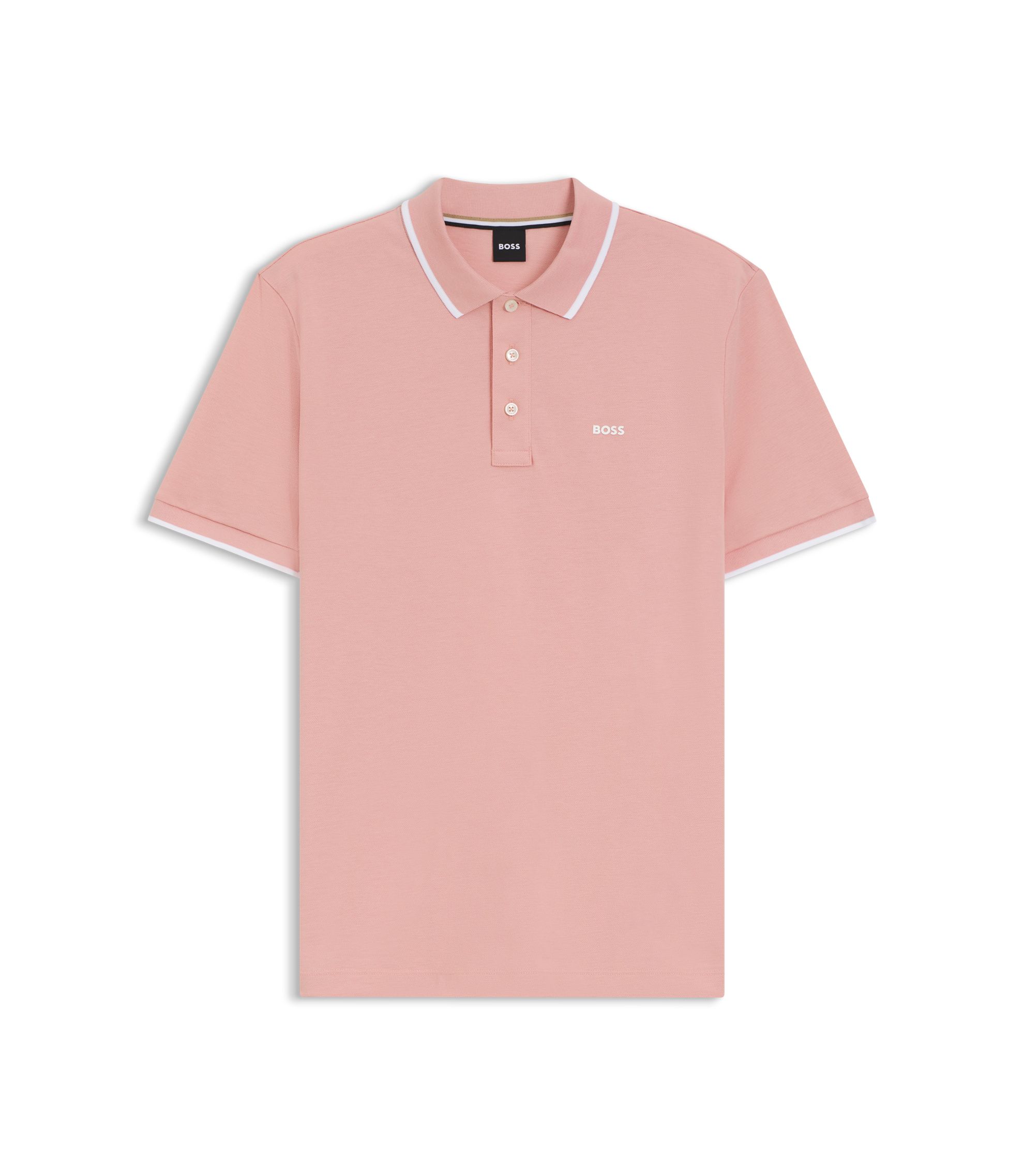 BOSS - Cotton-piqué polo shirt with contrast tipping - Pink