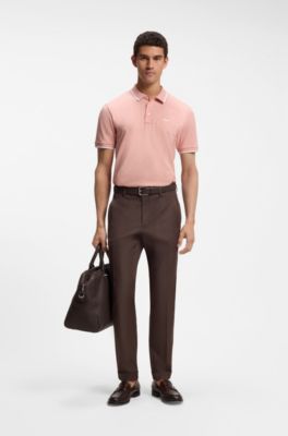 Polo en piqu&eacute; de coton avec liser&eacute;s contrastants, Rose