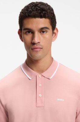 Cotton-piqu&eacute; polo shirt with contrast tipping, Pink