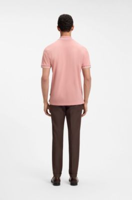Polo en piqu&eacute; de coton avec liser&eacute;s contrastants, Rose