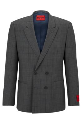 Shop Hugo Slim-fit Jacket In A Performance-stretch Wool Blend In Dark Grey