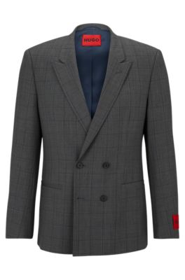 Hugo Boss Slim-fit Jacket In A Performance-stretch Wool Blend In Dark Grey