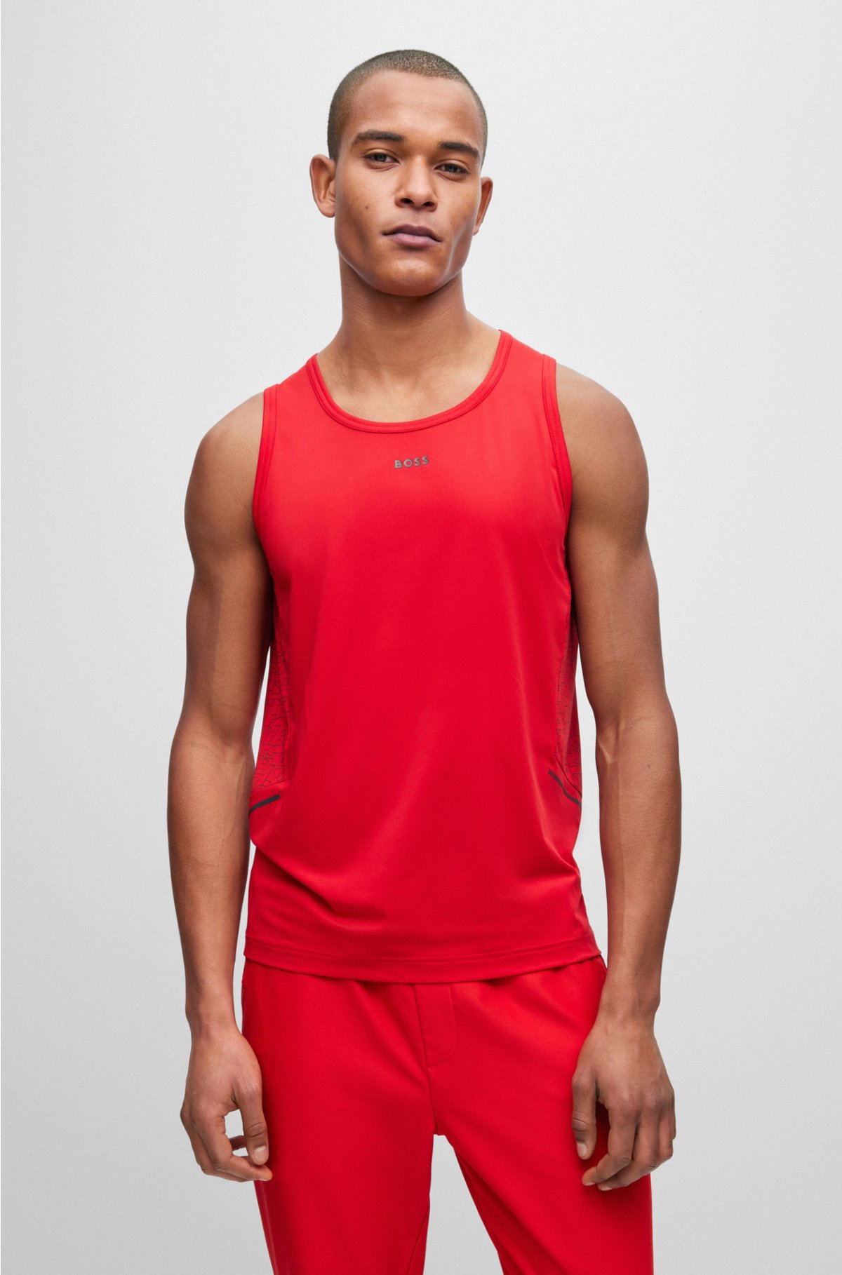 BOSS - Slim-fit tank top with decorative reflective pattern