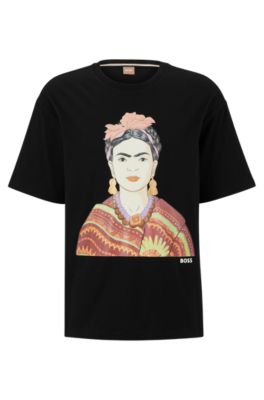 Shop Hugo Boss Relaxed-fit Cotton T-shirt With Frida Kahlo Graphic In Black