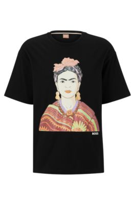 BOSS Relaxed fit cotton T shirt with Frida Kahlo graphic