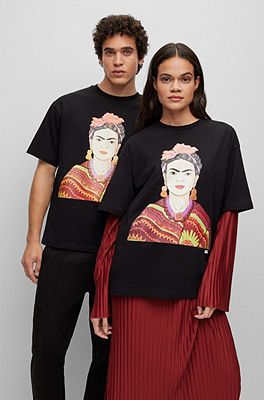 BOSS Relaxed fit cotton T shirt with Frida Kahlo graphic