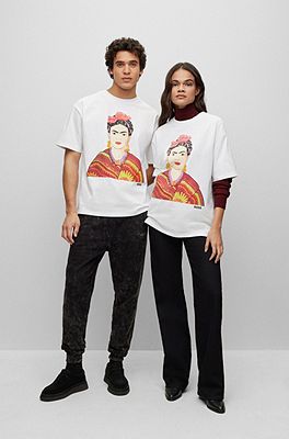 BOSS Relaxed fit cotton T shirt with Frida Kahlo graphic