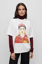 T-shirt Relaxed Fit en coton biologique à motif Frida Kahlo, Blanc