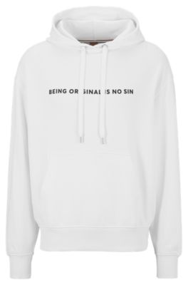 Hugo Boss Relaxed-fit Cotton-terry Hoodie With Frida Kahlo Graphic In White
