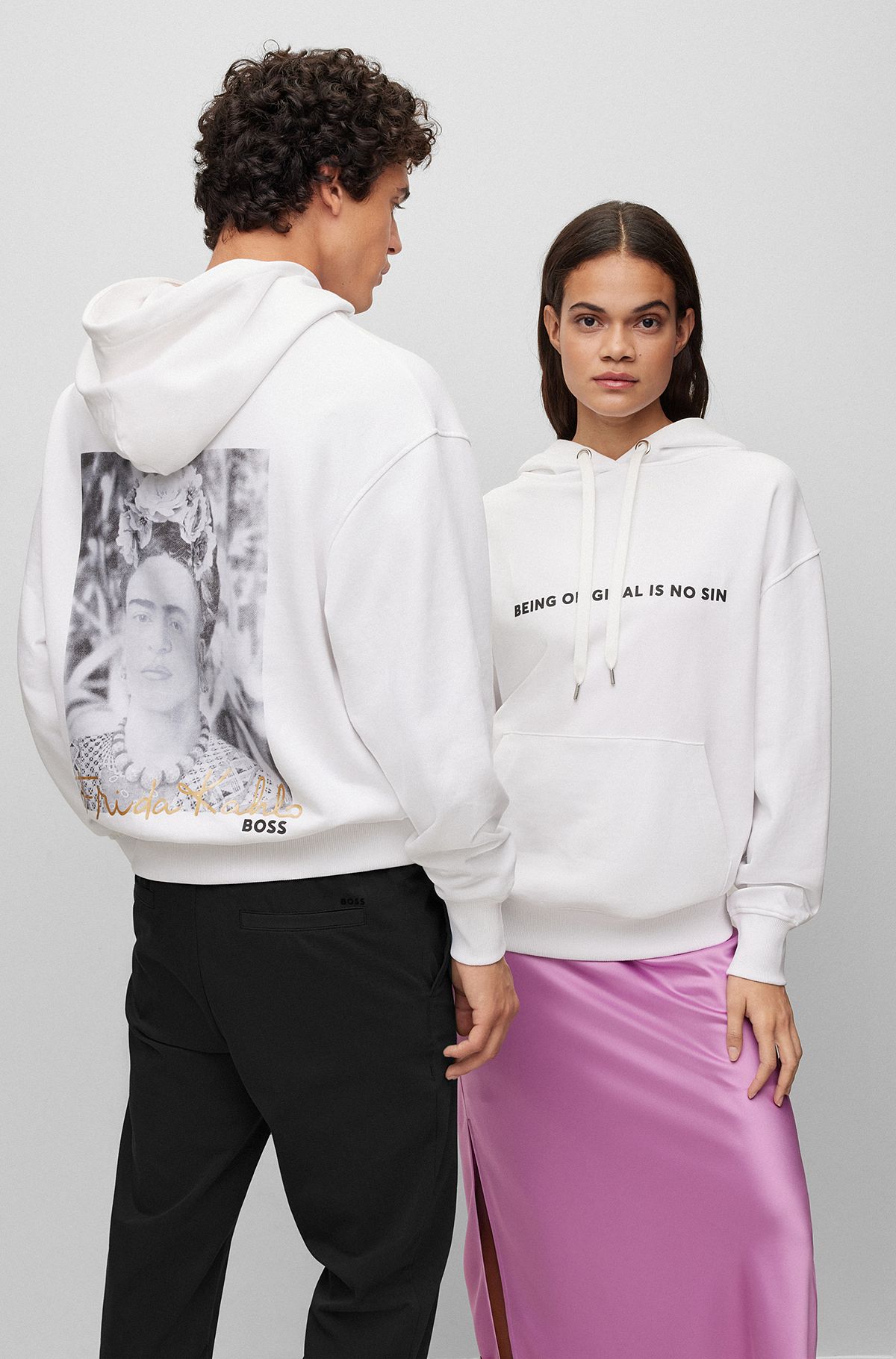 Relaxed-fit cotton-terry hoodie with Frida Kahlo graphic, White
