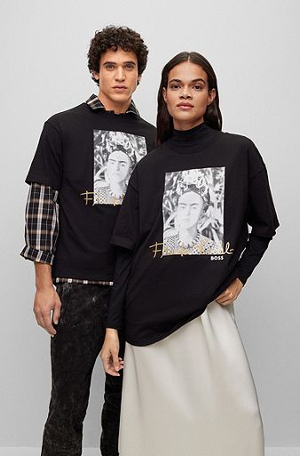 T-shirt Relaxed Fit en coton biologique à motif Frida Kahlo, Noir