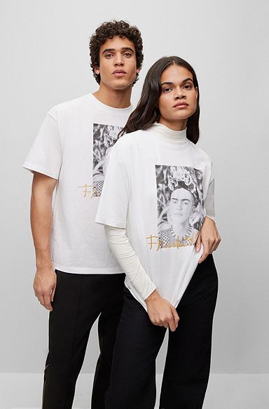T-shirt Relaxed Fit en coton biologique à motif Frida Kahlo, Blanc