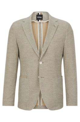 Hugo Boss Regular-fit Jacket In Micro-patterned Cloth In Light Beige