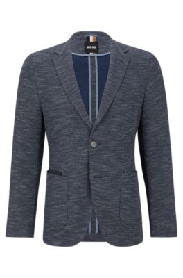 Shop Hugo Boss Regular-fit Jacket In Micro-patterned Cloth In Dark Blue