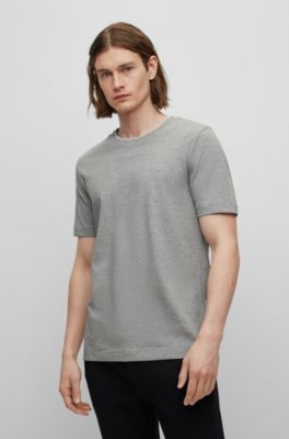 Hugo Boss Slim-fit T-shirt In Structured Cotton With Double Collar In Silver