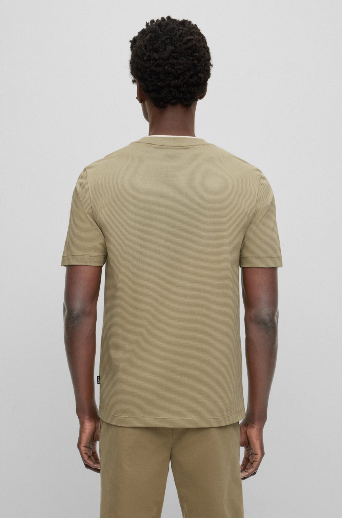 BOSS - Slim-fit T-shirt in structured cotton with double collar
