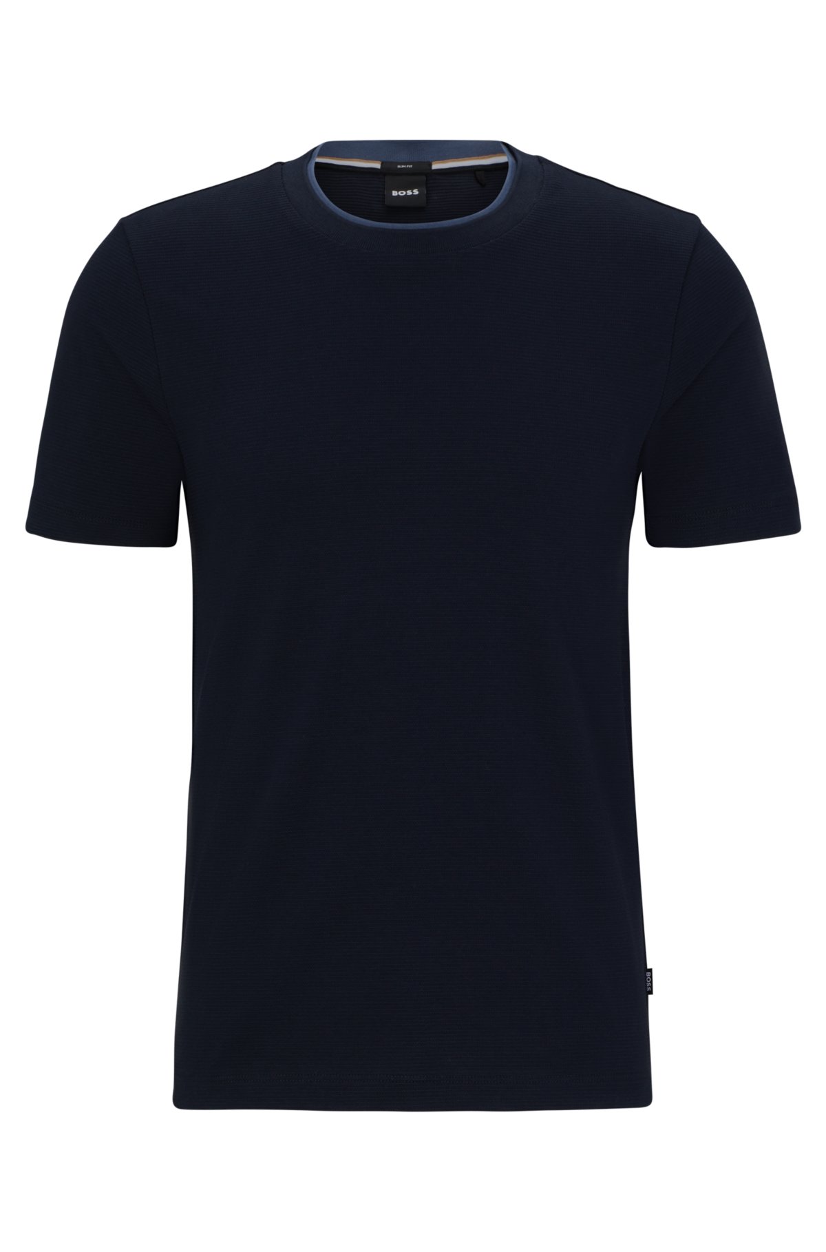 BOSS - Slim-fit T-shirt in collar with structured cotton double