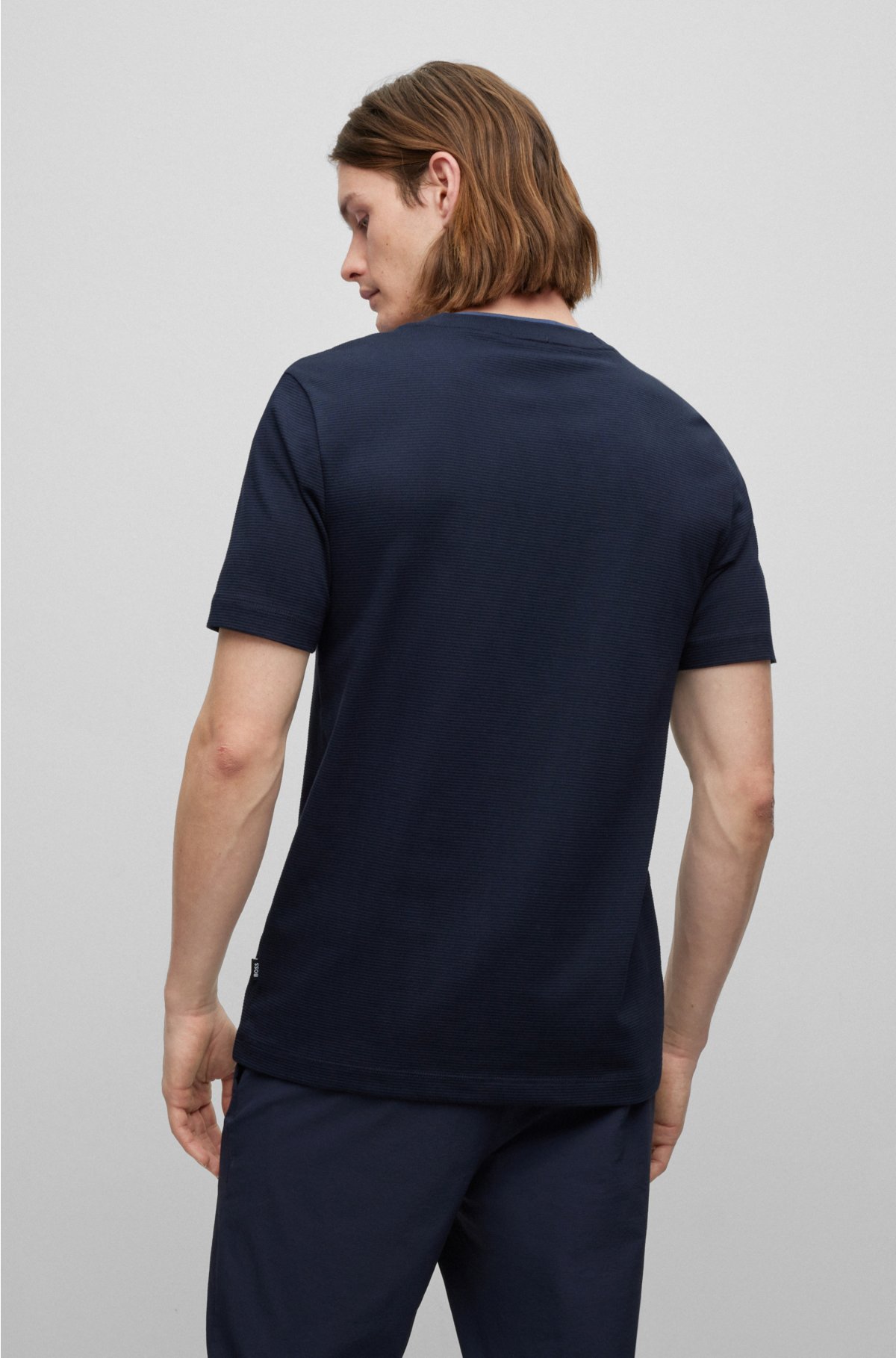 BOSS - T-shirt structured double cotton in Slim-fit collar with