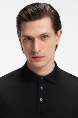 Regular-fit polo shirt in mercerized Italian cotton, Black