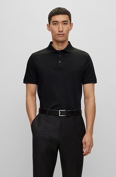 Regular-fit polo shirt in mercerized Italian cotton, Black
