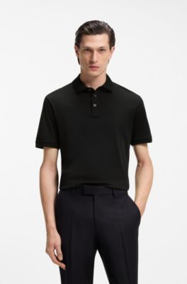Regular-fit polo shirt in mercerized Italian cotton, Black