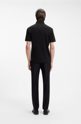 Regular-fit polo shirt in mercerized Italian cotton, Black
