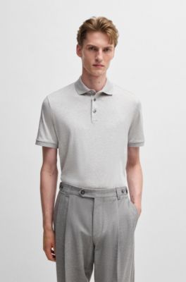 Regular-fit polo shirt in mercerized Italian cotton, Light Grey