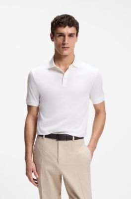 Polo en coton merceris&eacute;, Blanc