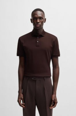 Regular-fit polo shirt in mercerized Italian cotton, Dark Brown