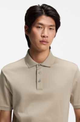 Regular-fit polo shirt in mercerized Italian cotton, Khaki