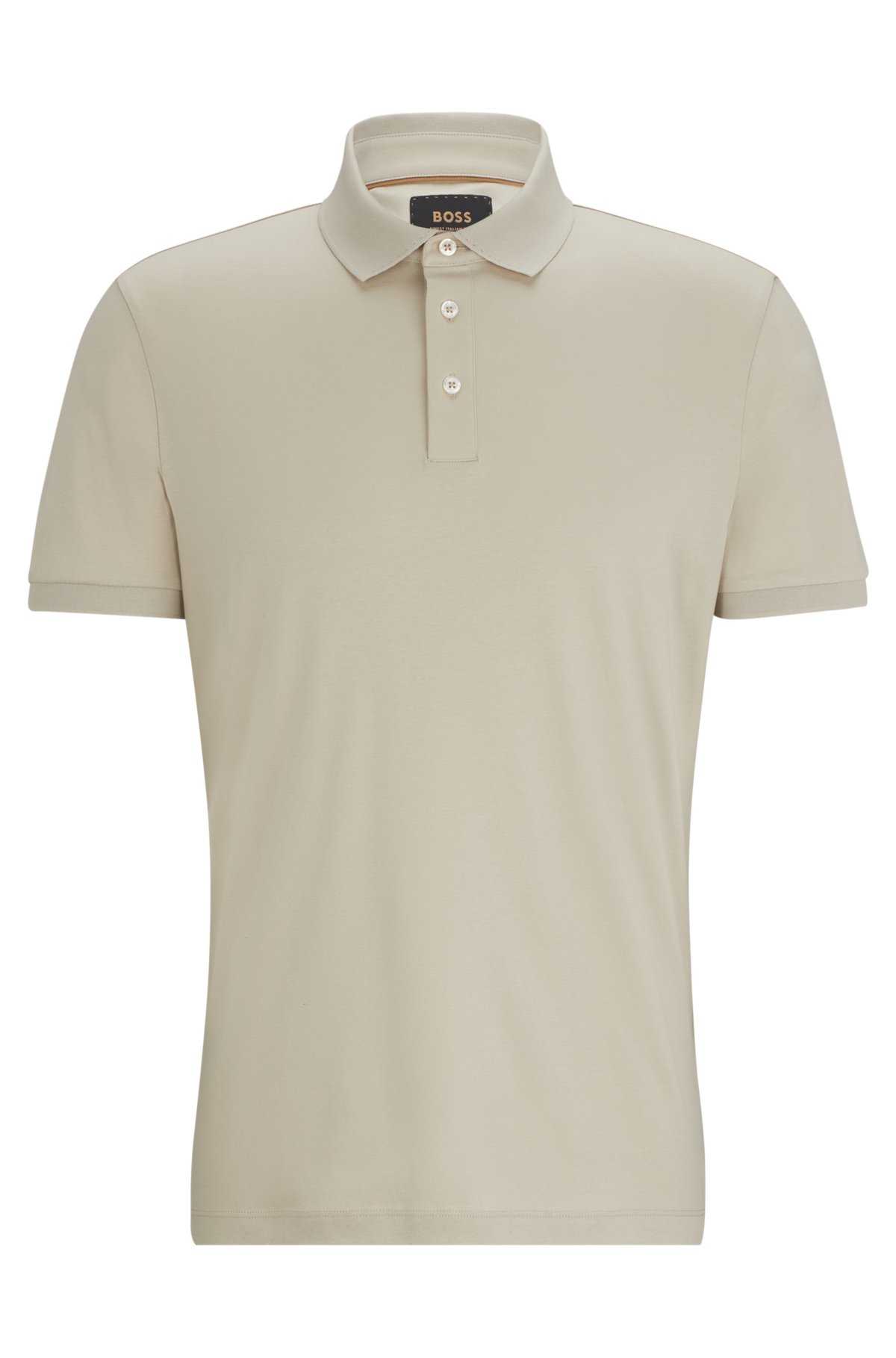Regular-fit polo shirt in mercerized Italian cotton, Light Beige