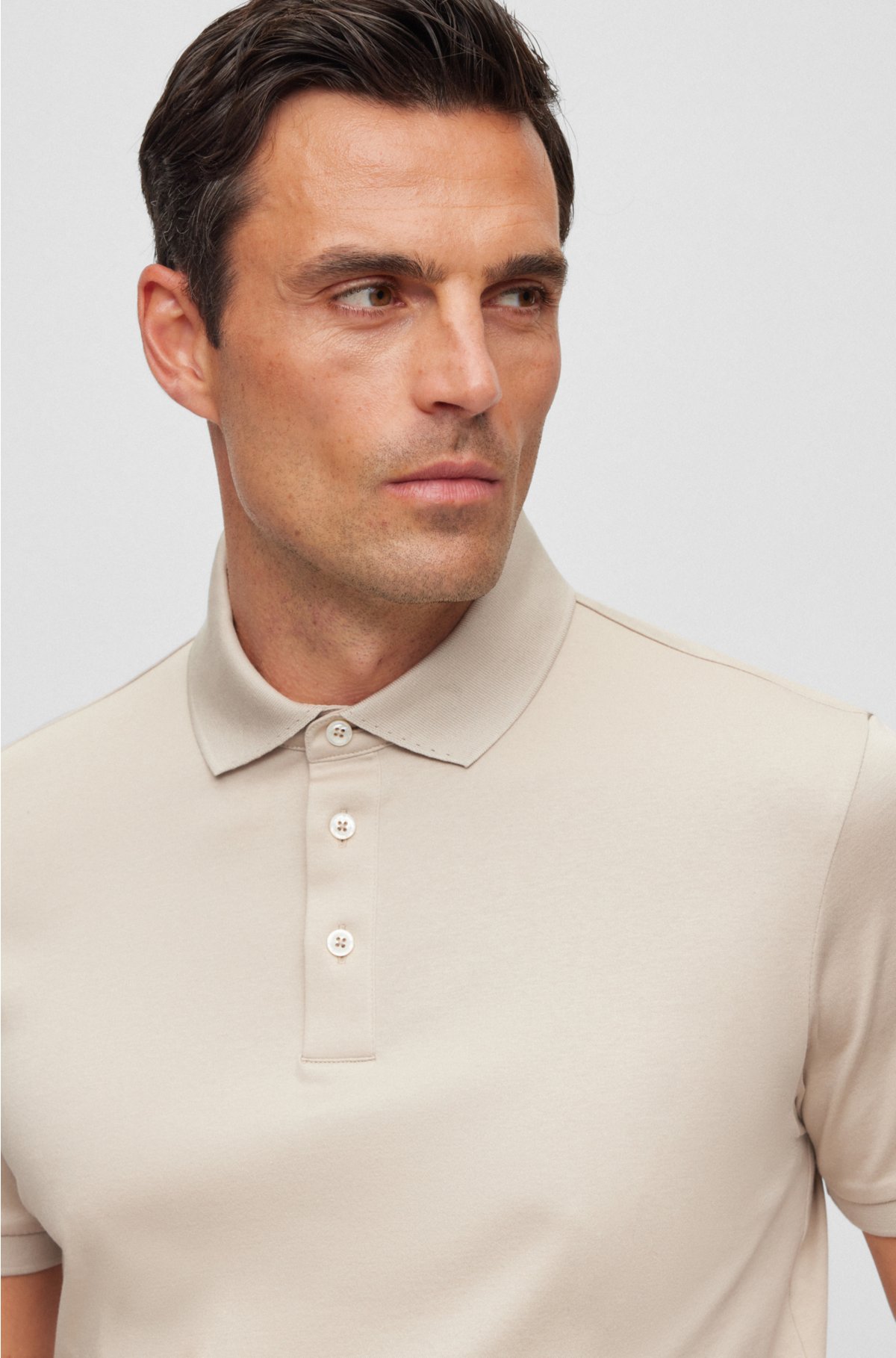 Regular-fit polo shirt in mercerized Italian cotton, Light Beige