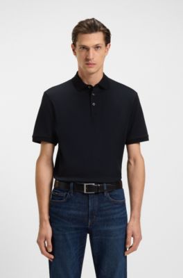 Polo Regular en coton italien merceris&eacute;, Bleu fonc&eacute;